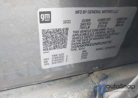 2022 Chevrolet Tahoe K1500 Z71 from USA, damaged, VIN 1GNSKPKD2NR100770